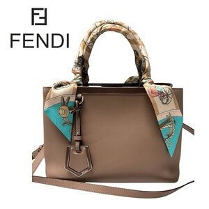 FENDI Vitello Petite 2Jours Calfskin Satchel Crossbody Tortora Carbone (Taupe)